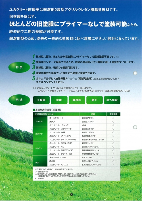 弱溶剤型アクリルウレタン樹脂塗床材:ユカクリート床優美(大同塗料株式会社)
